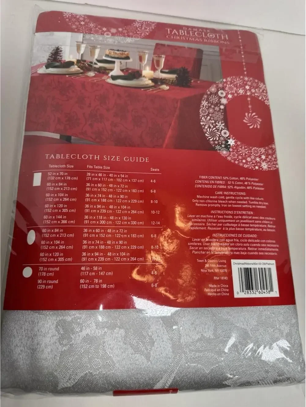 Damask Silver Tablecloth Oblong 60